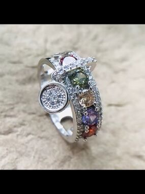 Multi-Color Gemstone Band Ring in Silver